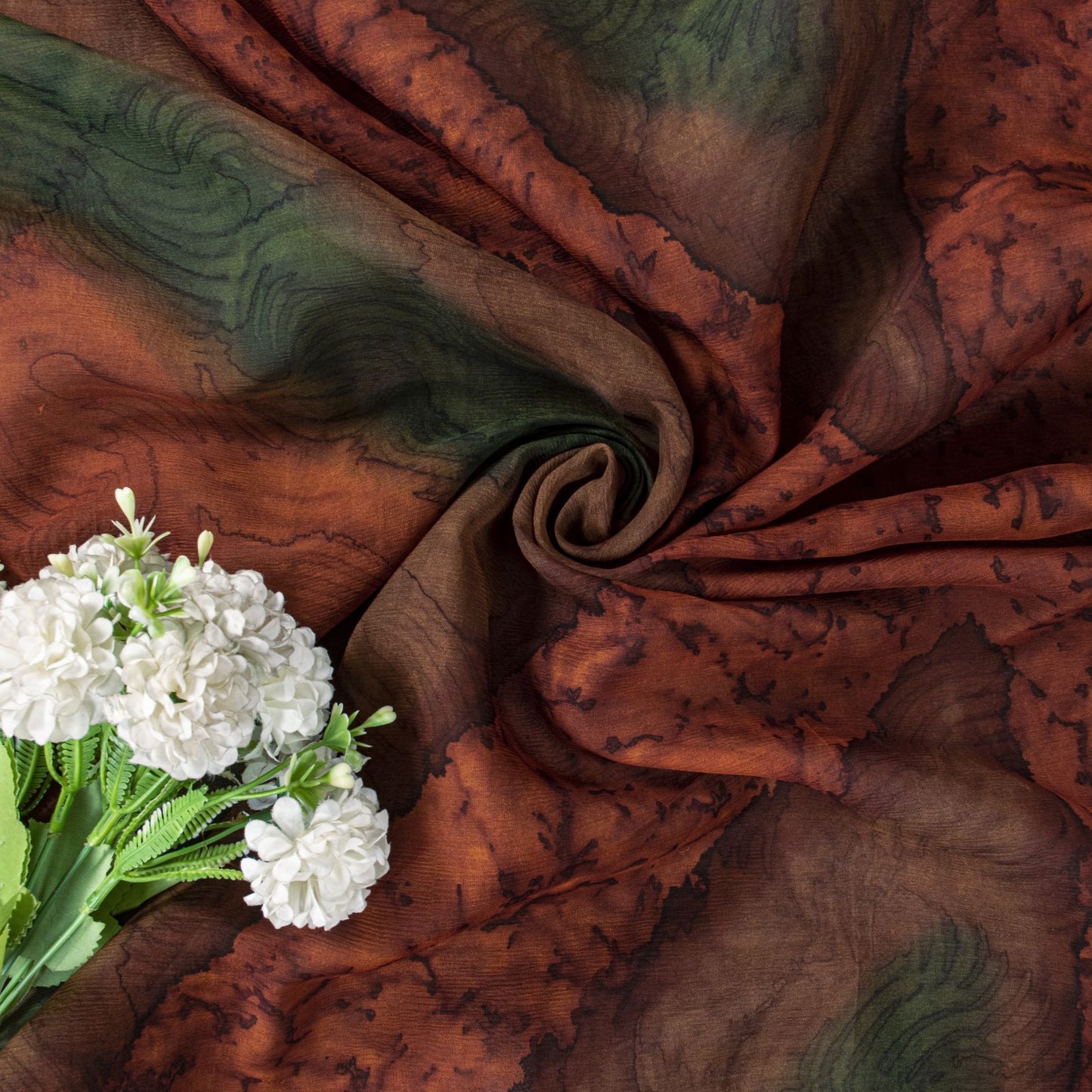 Sanskriti Vintage Saree Brown Soft Pure Chiffon Abstract Print Sari 5.5Yd Fabric
