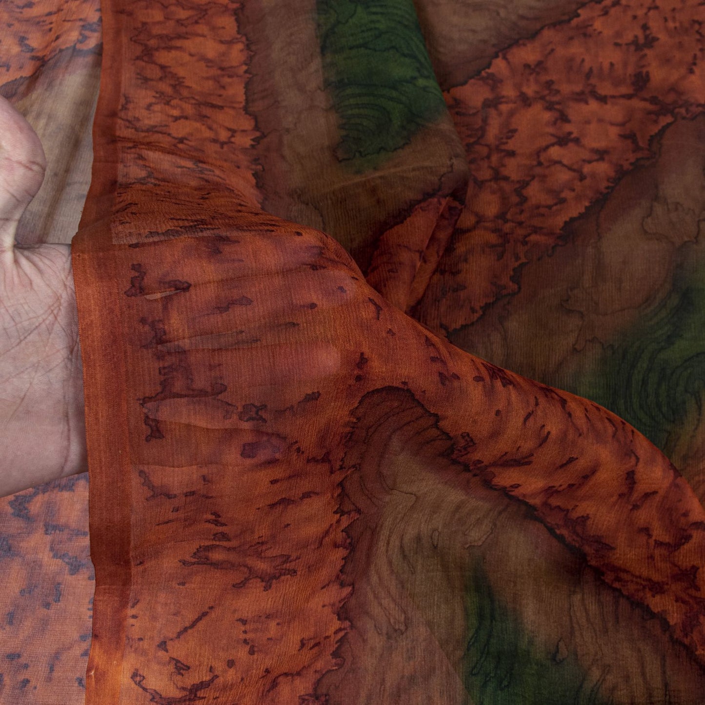 Sanskriti Vintage Saree Brown Soft Pure Chiffon Abstract Print Sari 5.5Yd Fabric