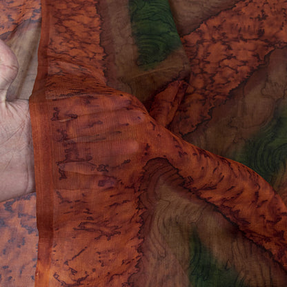 Sanskriti Vintage Saree Brown Soft Pure Chiffon Abstract Print Sari 5.5Yd Fabric