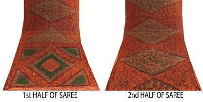 Sanskriti Vintage Saree Brown Soft Pure Chiffon Abstract Print Sari 5.5Yd Fabric