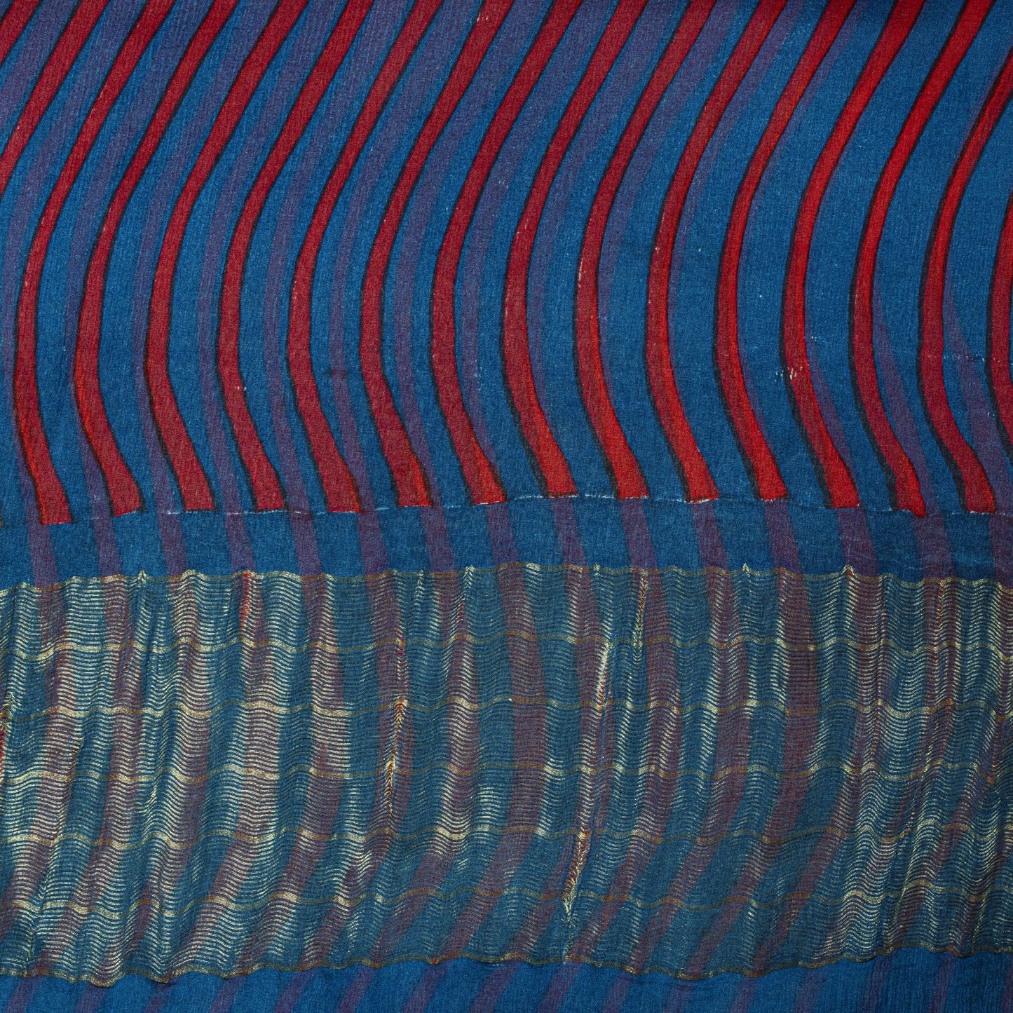 Sanskriti Vintage Saree Blue Pure Chiffon Printed Zari Border Sari 5.5Yd Fabric