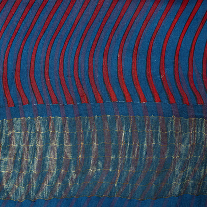 Sanskriti Vintage Saree Blue Pure Chiffon Printed Zari Border Sari 5.5Yd Fabric