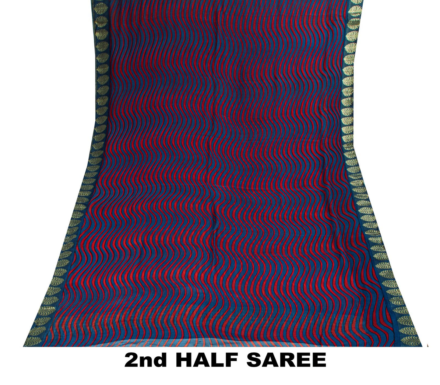 Sanskriti Vintage Saree Blue Pure Chiffon Printed Zari Border Sari 5.5Yd Fabric
