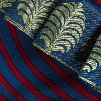 Sanskriti Vintage Saree Blue Pure Chiffon Printed Zari Border Sari 5.5Yd Fabric