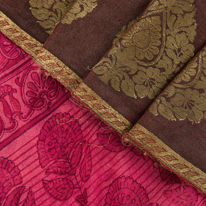 Sanskriti Vintage Saree Pink Soft Pure Georgette Block Printed Woven Sari 5.5 Yd