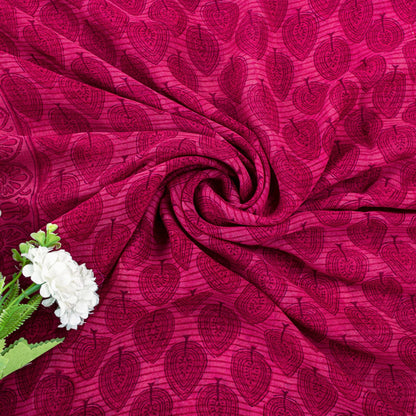 Sanskriti Vintage Saree Pink Soft Pure Georgette Block Printed Woven Sari 5.5 Yd