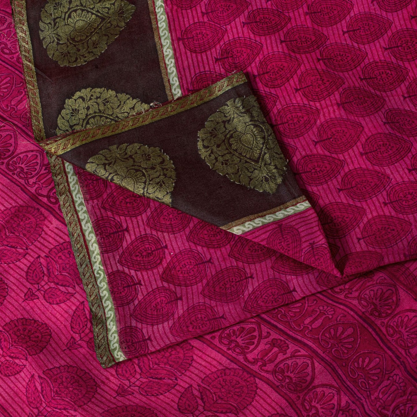 Sanskriti Vintage Saree Pink Soft Pure Georgette Block Printed Woven Sari 5.5 Yd