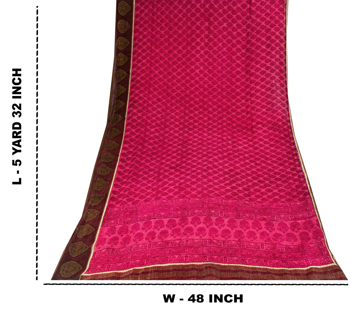 Sanskriti Vintage Saree Pink Soft Pure Georgette Block Printed Woven Sari 5.5 Yd