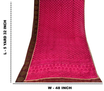 Sanskriti Vintage Saree Pink Soft Pure Georgette Block Printed Woven Sari 5.5 Yd