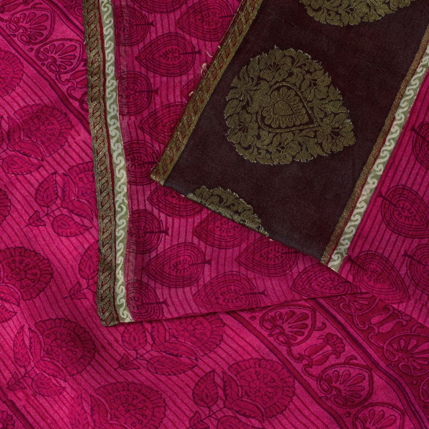 Sanskriti Vintage Saree Pink Soft Pure Georgette Block Printed Woven Sari 5.5 Yd