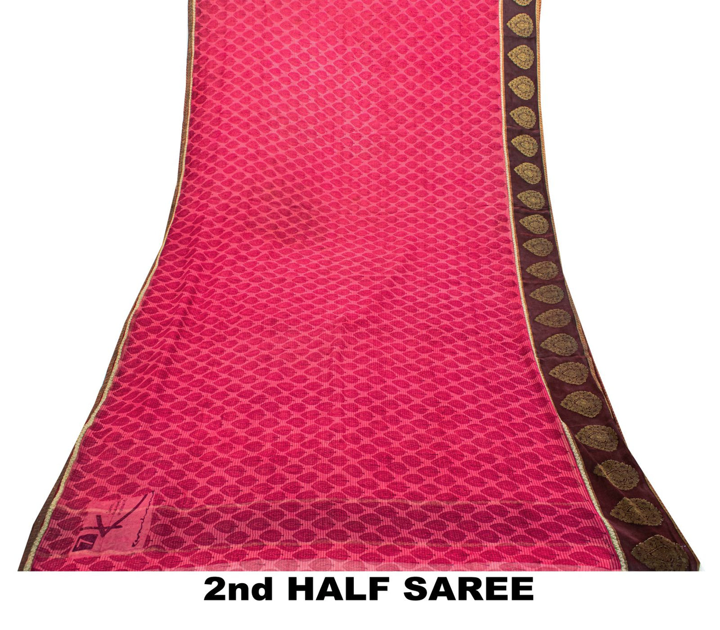 Sanskriti Vintage Saree Pink Soft Pure Georgette Block Printed Woven Sari 5.5 Yd