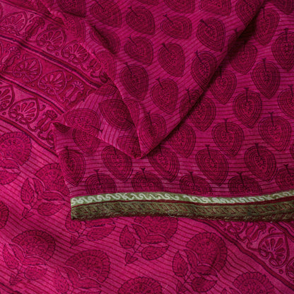 Sanskriti Vintage Saree Pink Soft Pure Georgette Block Printed Woven Sari 5.5 Yd