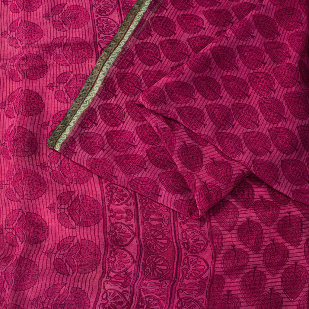 Sanskriti Vintage Saree Pink Soft Pure Georgette Block Printed Woven Sari 5.5 Yd