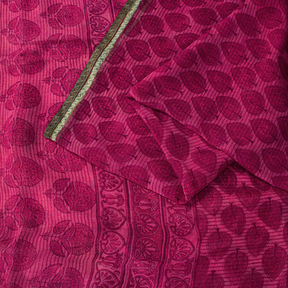 Sanskriti Vintage Saree Pink Soft Pure Georgette Block Printed Woven Sari 5.5 Yd