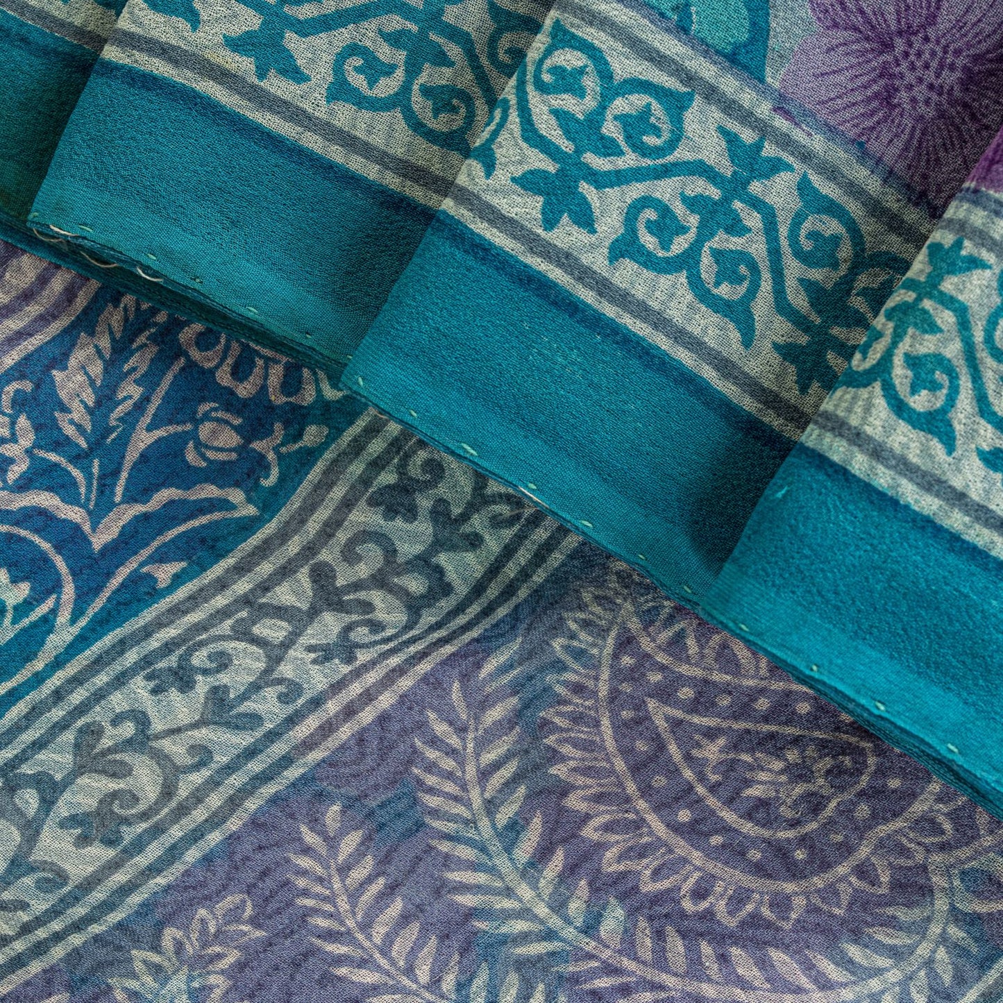 Sanskriti Vintage Saree Blue-Purple 100% Pure Georgette Floral Print Sari 5.5Yd
