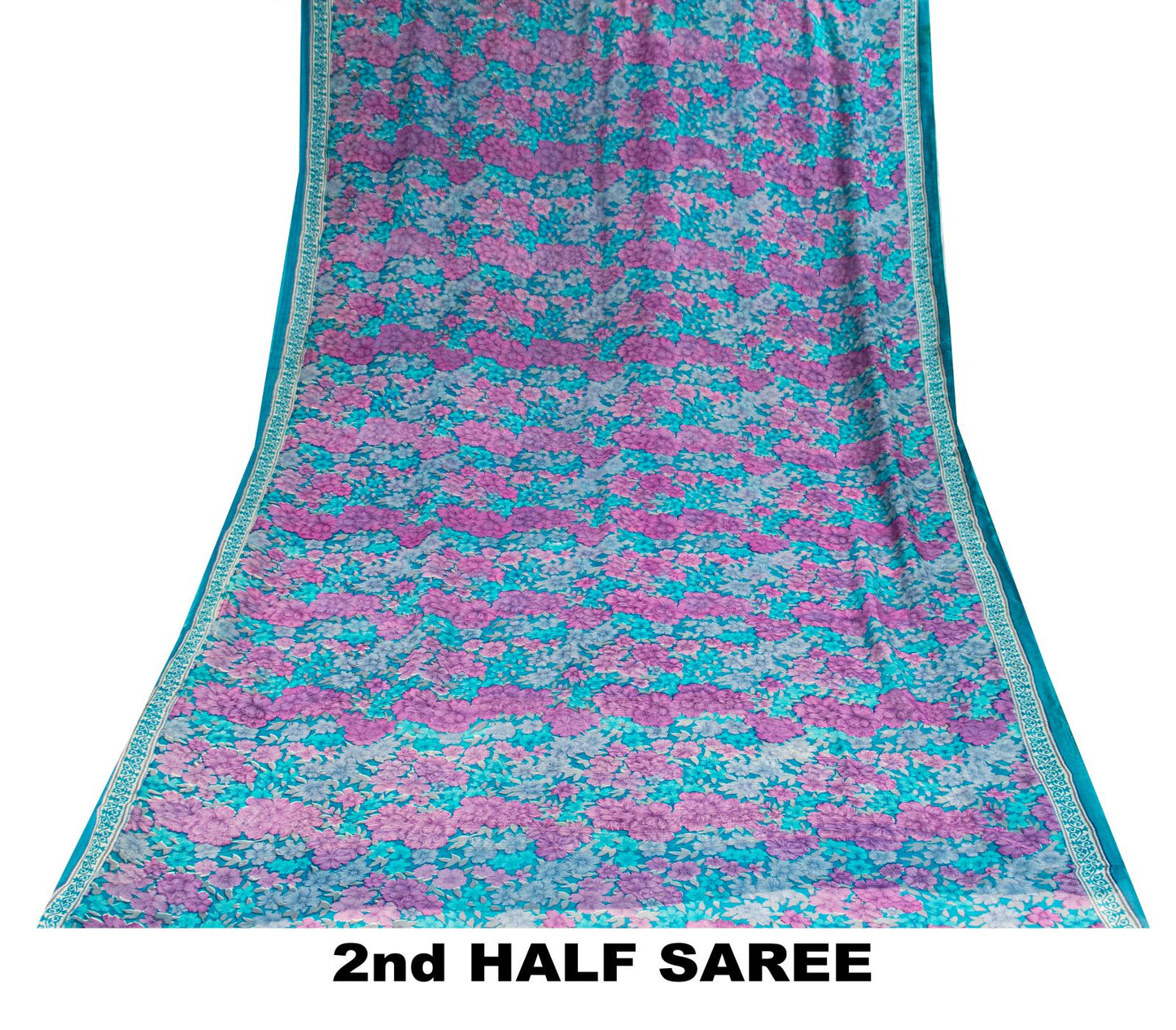 Sanskriti Vintage Saree Blue-Purple 100% Pure Georgette Floral Print Sari 5.5Yd