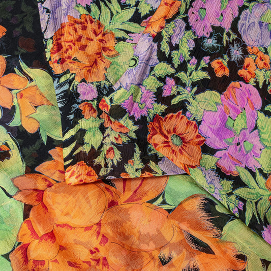 Sanskriti Vintage Multicolor Pure Chiffon Saree Floral Printed Soft 5.5Yard Sari