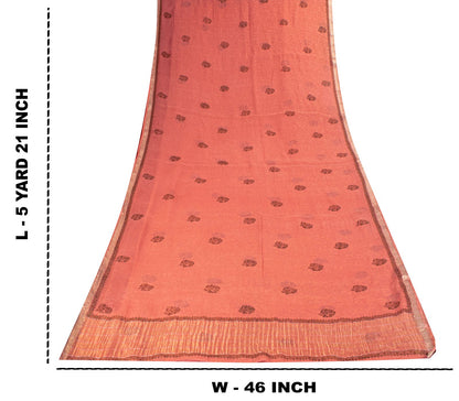 Sanskriti Vintage Saree Peach Pure Chiffon Khari Handblock Print Zari Sari 5.5Yd