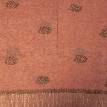Sanskriti Vintage Saree Peach Pure Chiffon Khari Handblock Print Zari Sari 5.5Yd