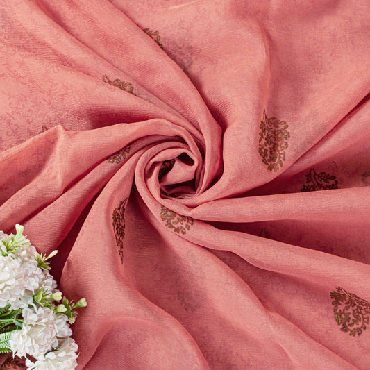 Sanskriti Vintage Saree Peach Pure Chiffon Khari Handblock Print Zari Sari 5.5Yd