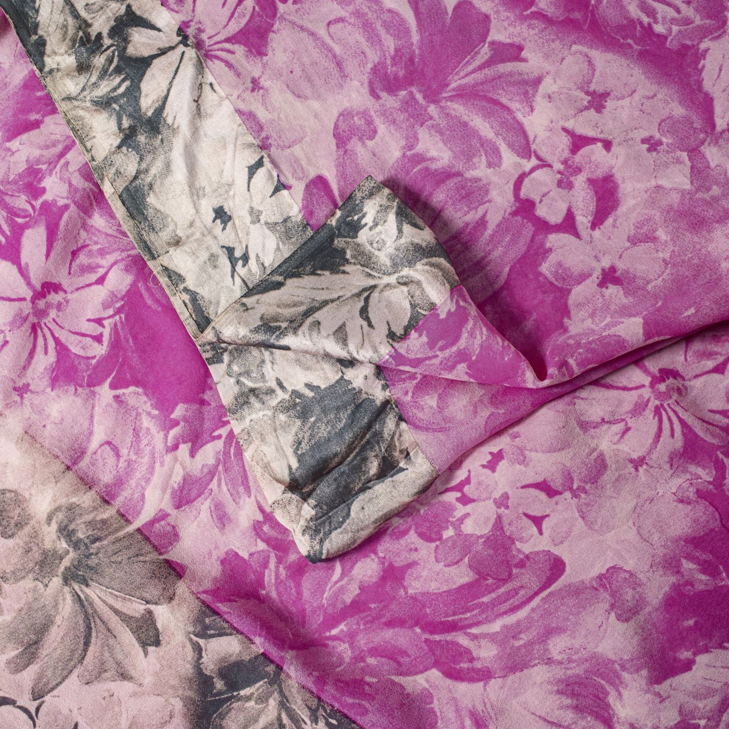 Sanskriti Vintage Pink Saree Pure Georgette Sari Floral Printed Fabric 6+ yard