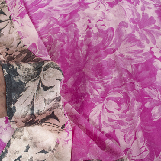 Sanskriti Vintage Pink Saree Pure Georgette Sari Floral Printed Fabric 6+ yard