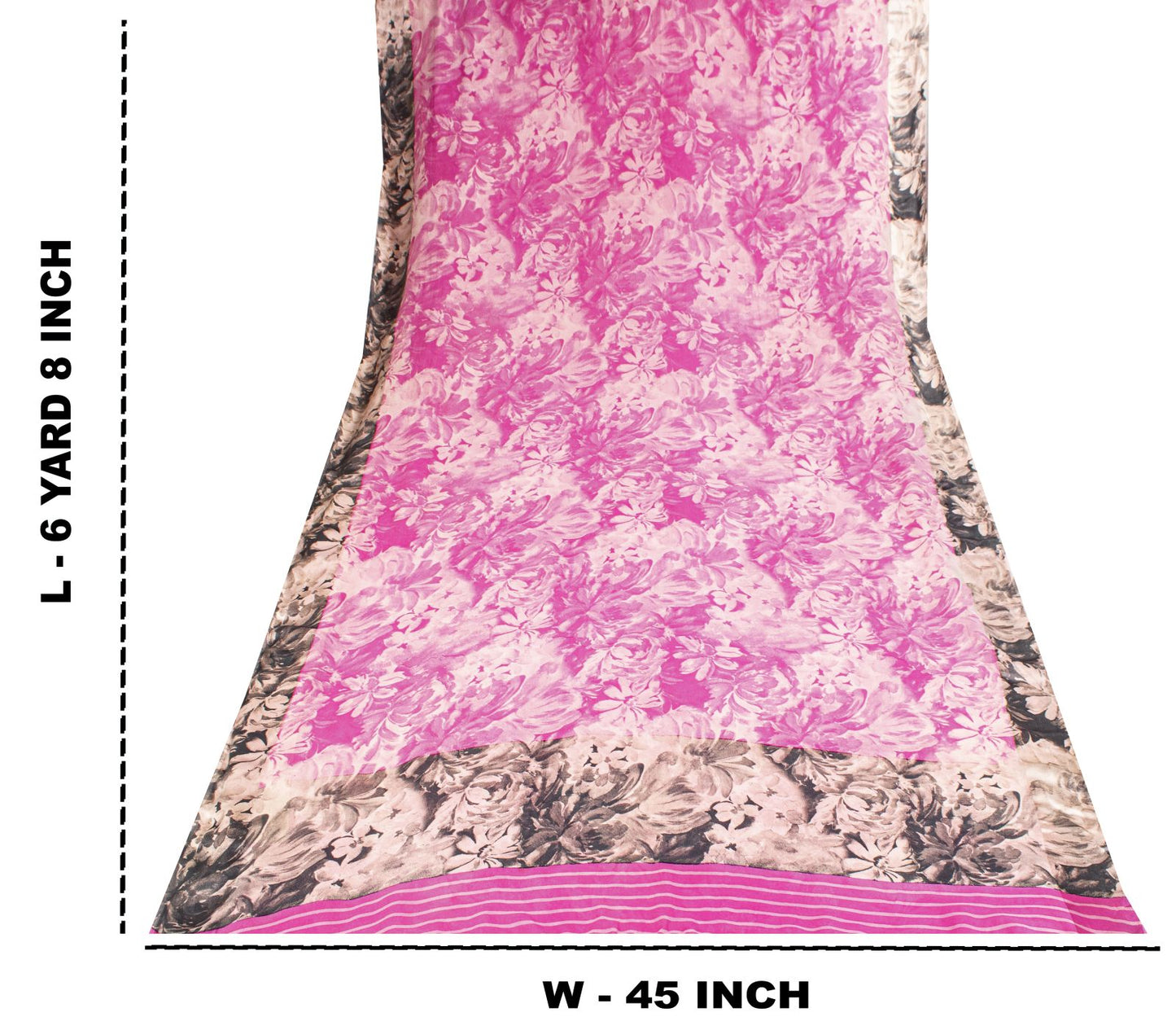 Sanskriti Vintage Pink Saree Pure Georgette Sari Floral Printed Fabric 6+ yard