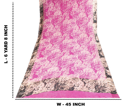 Sanskriti Vintage Pink Saree Pure Georgette Sari Floral Printed Fabric 6+ yard