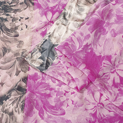 Sanskriti Vintage Pink Saree Pure Georgette Sari Floral Printed Fabric 6+ yard