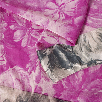 Sanskriti Vintage Pink Saree Pure Georgette Sari Floral Printed Fabric 6+ yard
