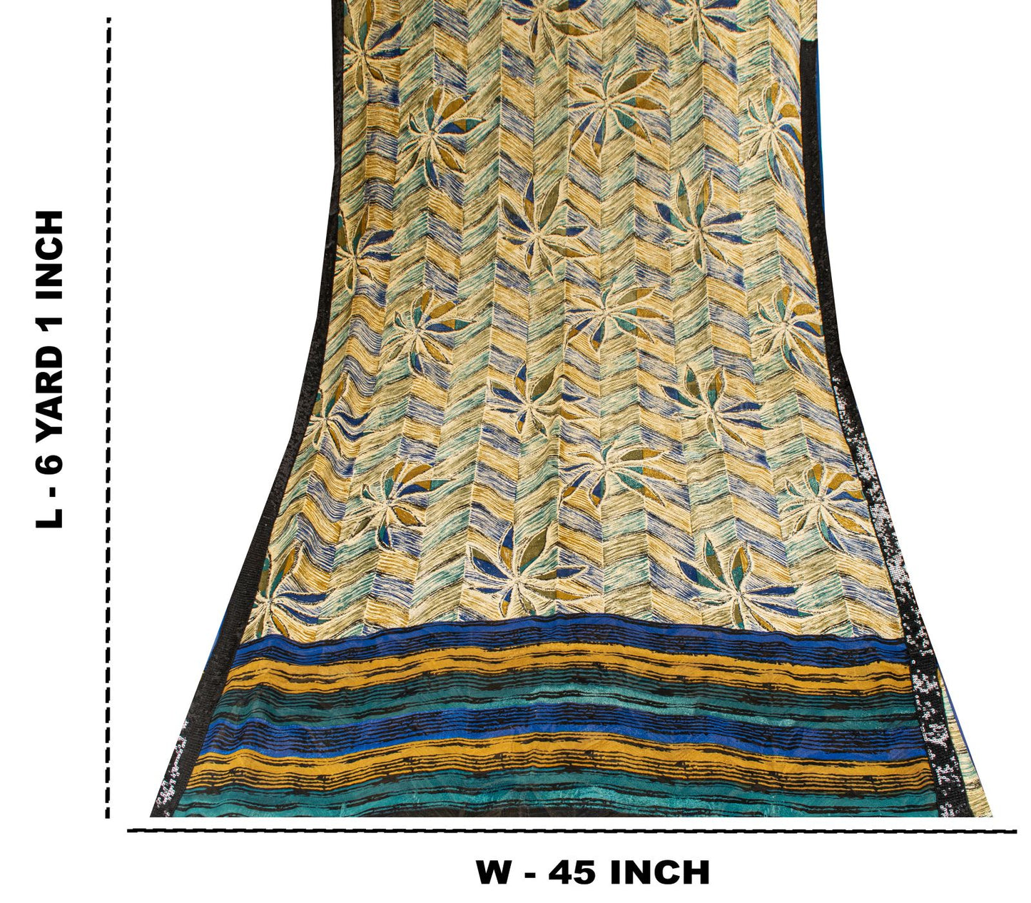 Sanskriti Vintage Saree Beige Pure Georgette Silk Floral Lines Print Sari 6+Yard