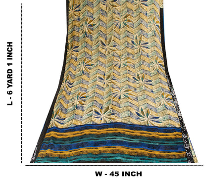Sanskriti Vintage Saree Beige Pure Georgette Silk Floral Lines Print Sari 6+Yard