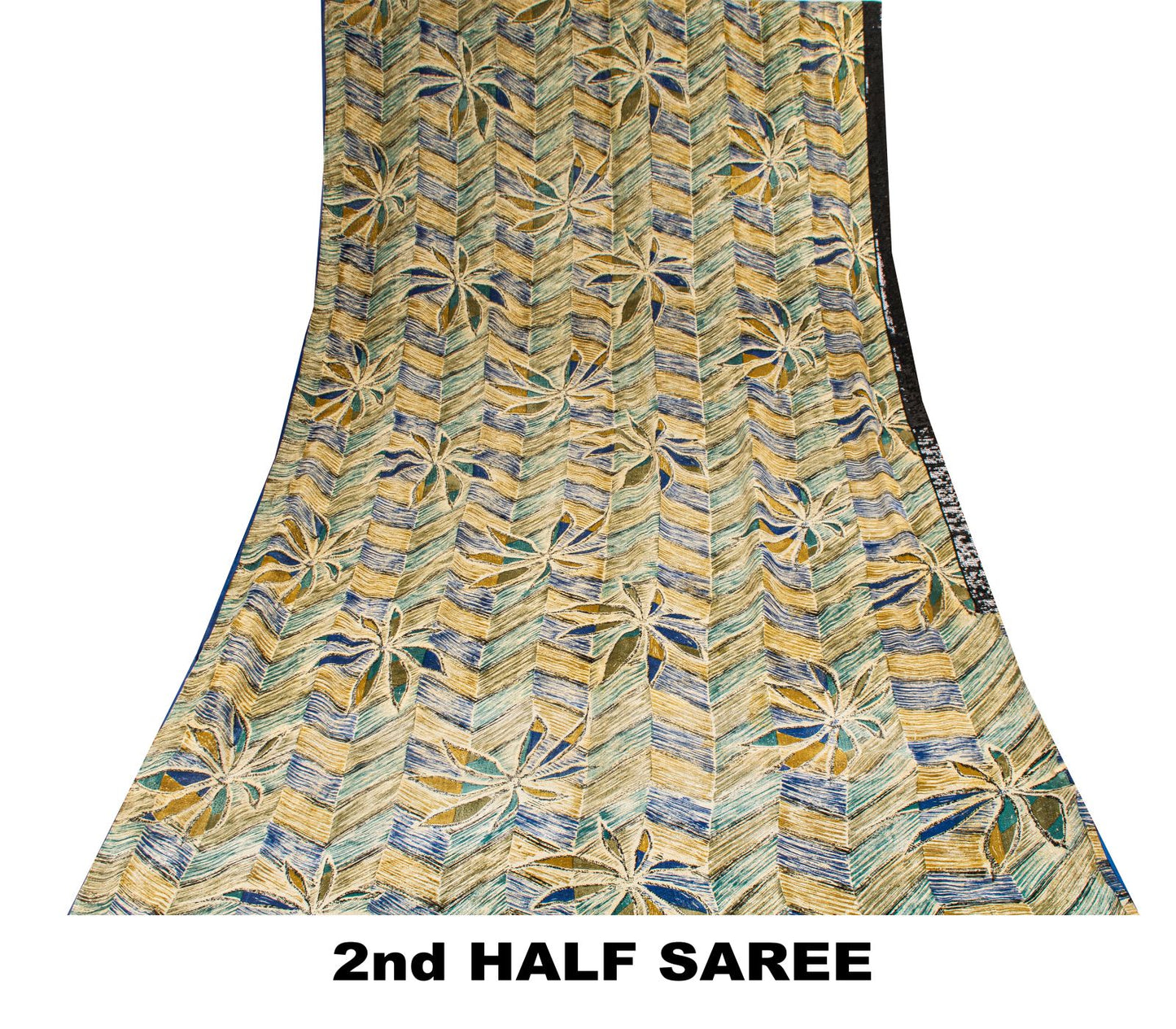 Sanskriti Vintage Saree Beige Pure Georgette Silk Floral Lines Print Sari 6+Yard