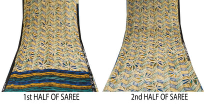 Sanskriti Vintage Saree Beige Pure Georgette Silk Floral Lines Print Sari 6+Yard