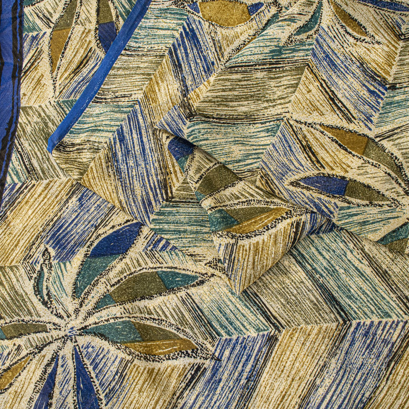 Sanskriti Vintage Saree Beige Pure Georgette Silk Floral Lines Print Sari 6+Yard