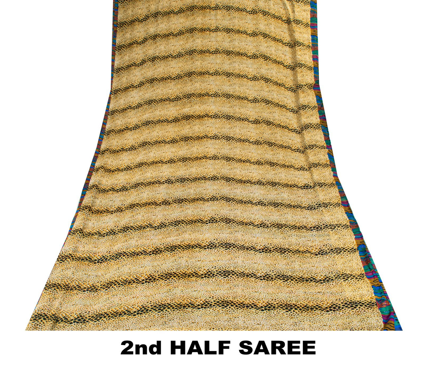 Sanskriti Vintage Saree Cream Soft Pure Georgette Silk Abstract Print Sari 5.5Yd