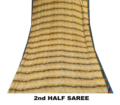 Sanskriti Vintage Saree Cream Soft Pure Georgette Silk Abstract Print Sari 5.5Yd