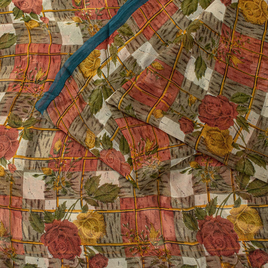 Sanskriti Vintage Saree Multicolor Pure Georgette Floral Printed Sari 6Yd Fabric