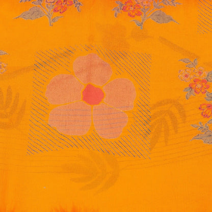 Sanskriti Vintage Saree Red-Yellow Pure Chiffon Floral Print Sari 5.5Yard Fabric
