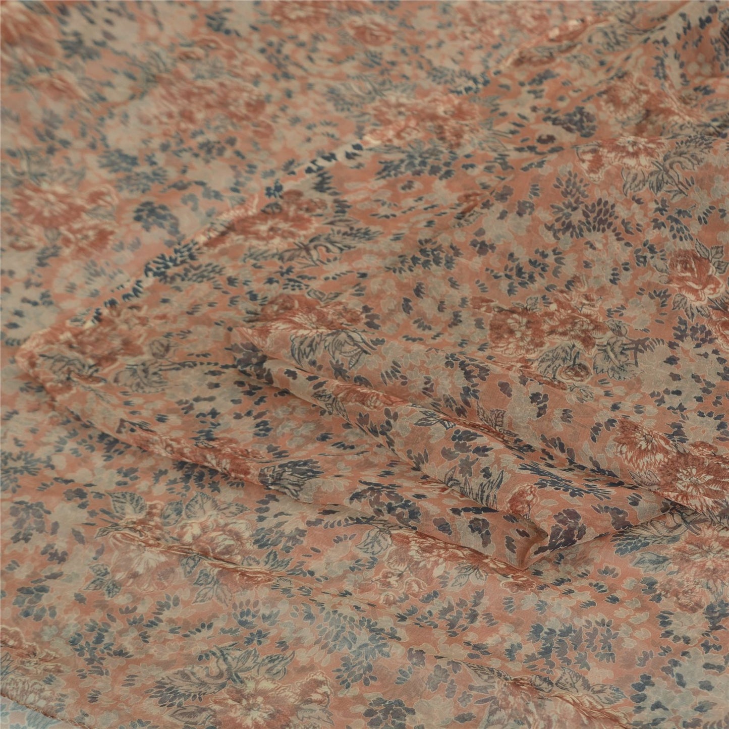 Sanskriti Vintage Pink Soft Pure Chiffon Saree Floral Printed 5Yd Craft Fabric