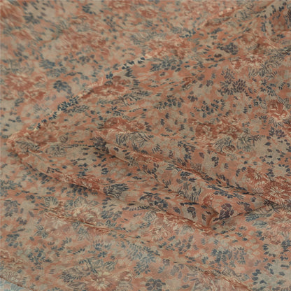 Sanskriti Vintage Pink Soft Pure Chiffon Saree Floral Printed 5Yd Craft Fabric