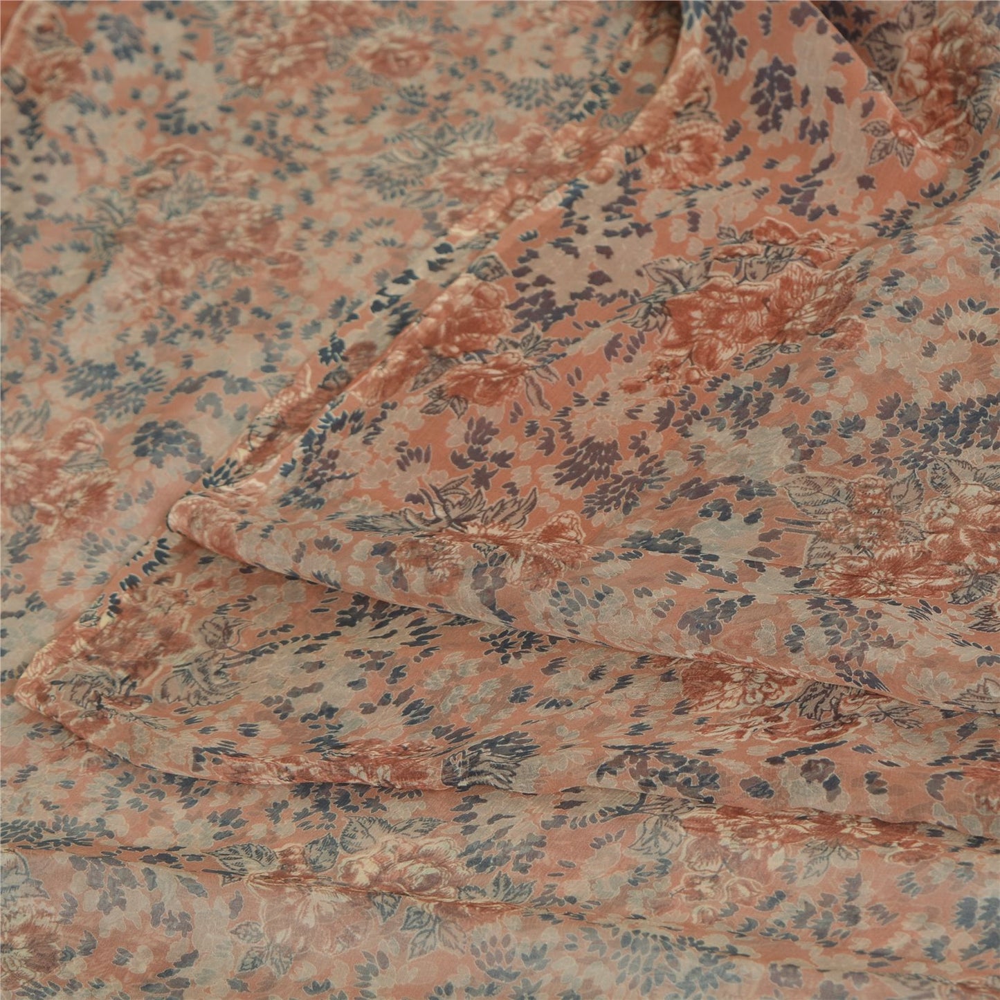 Sanskriti Vintage Pink Soft Pure Chiffon Saree Floral Printed 5Yd Craft Fabric