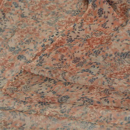 Sanskriti Vintage Pink Soft Pure Chiffon Saree Floral Printed 5Yd Craft Fabric