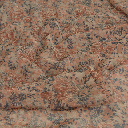 Sanskriti Vintage Pink Soft Pure Chiffon Saree Floral Printed 5Yd Craft Fabric