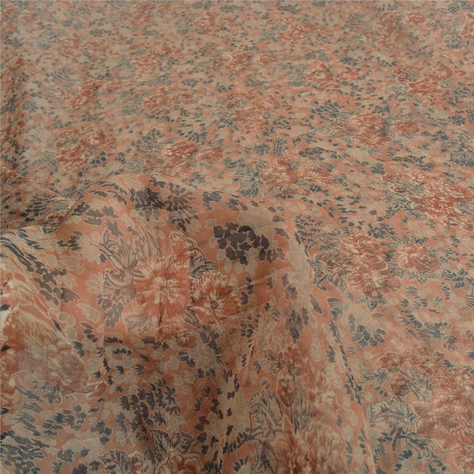 Sanskriti Vintage Pink Soft Pure Chiffon Saree Floral Printed 5Yd Craft Fabric