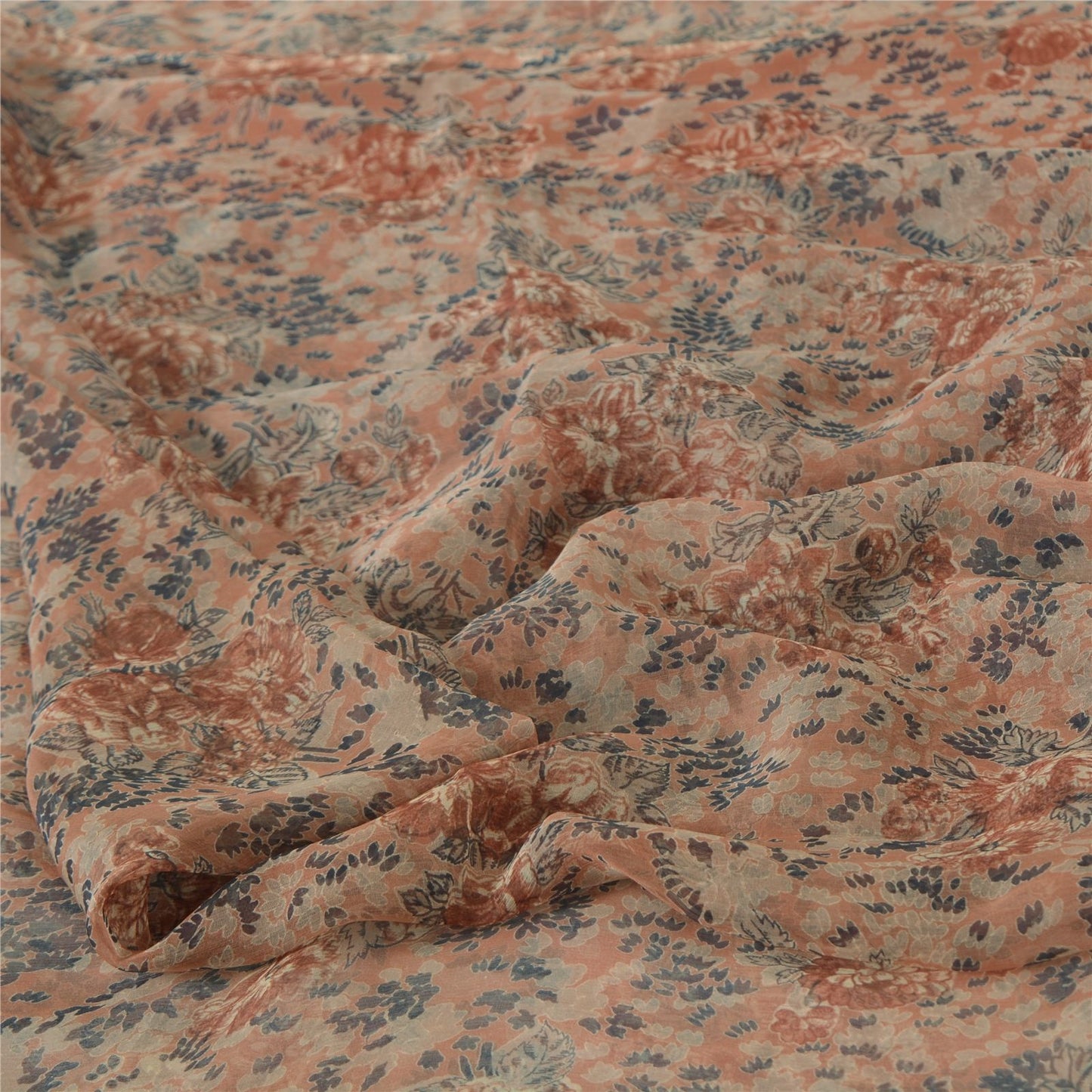 Sanskriti Vintage Pink Soft Pure Chiffon Saree Floral Printed 5Yd Craft Fabric