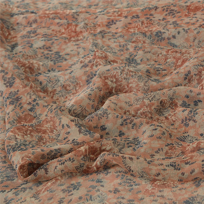 Sanskriti Vintage Pink Soft Pure Chiffon Saree Floral Printed 5Yd Craft Fabric