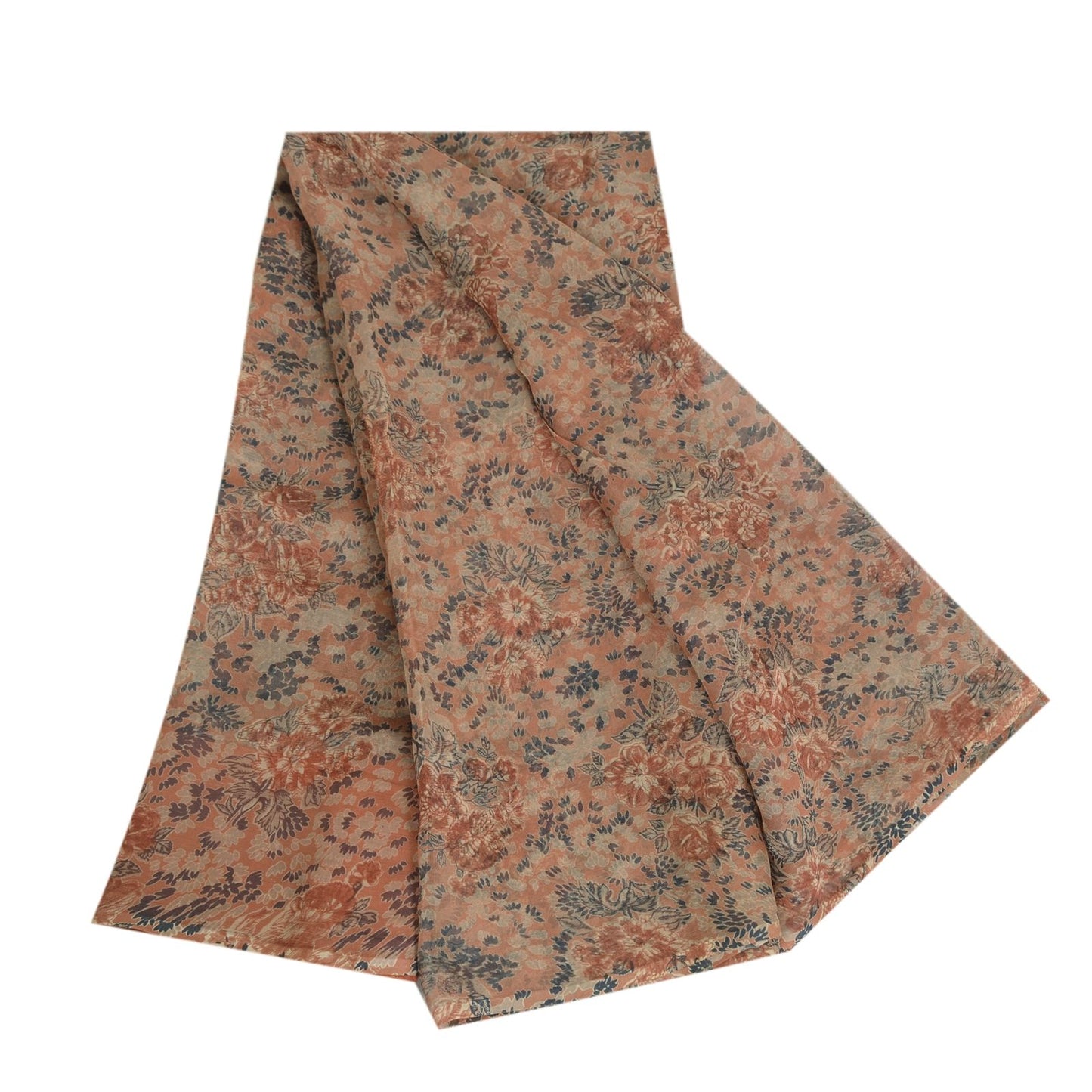 Sanskriti Vintage Pink Soft Pure Chiffon Saree Floral Printed 5Yd Craft Fabric