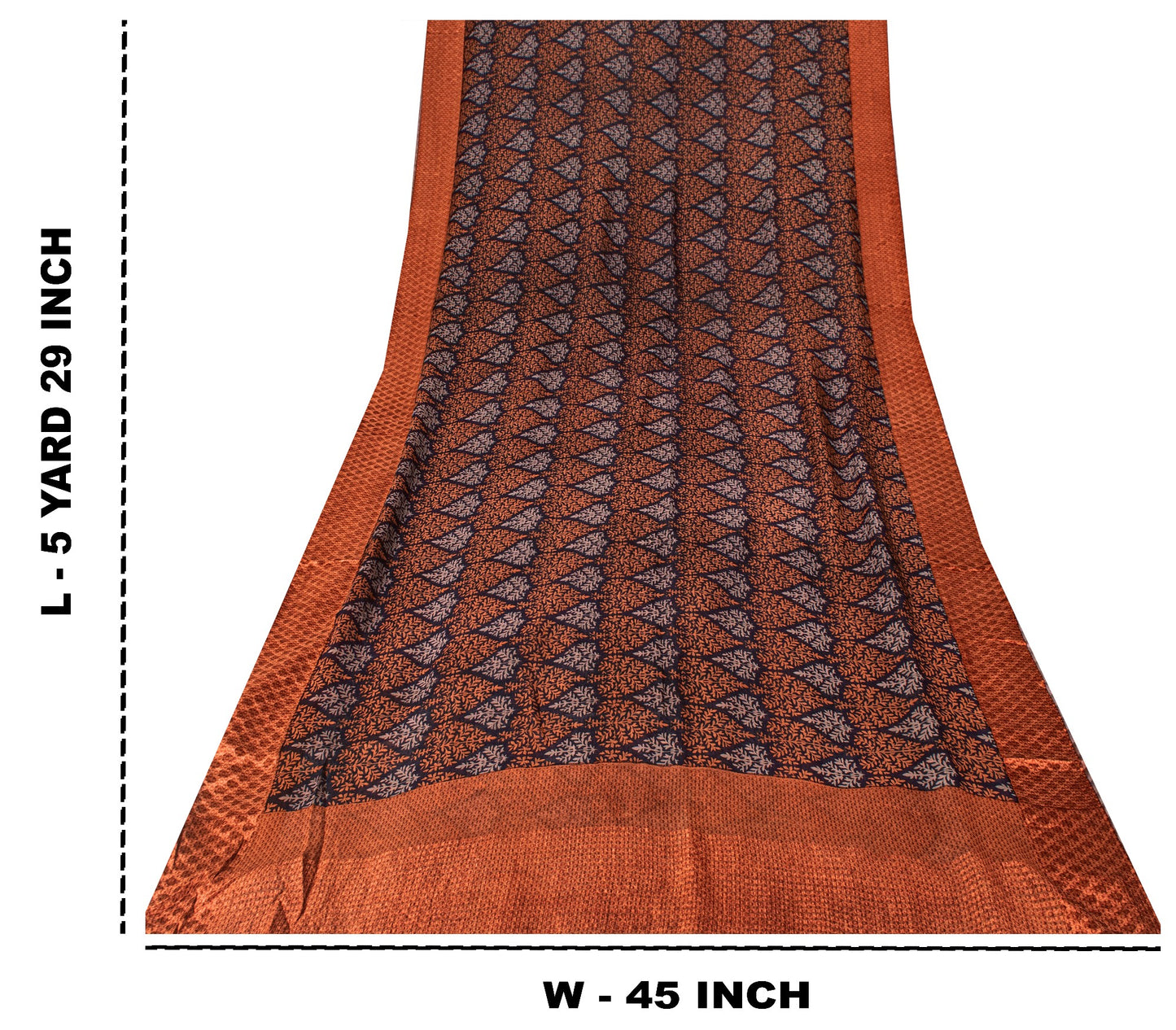 Sanskriti Vintage Saree Black-Brown Pure Chiffon Leaf Print-Woven Sari 5YDFabric