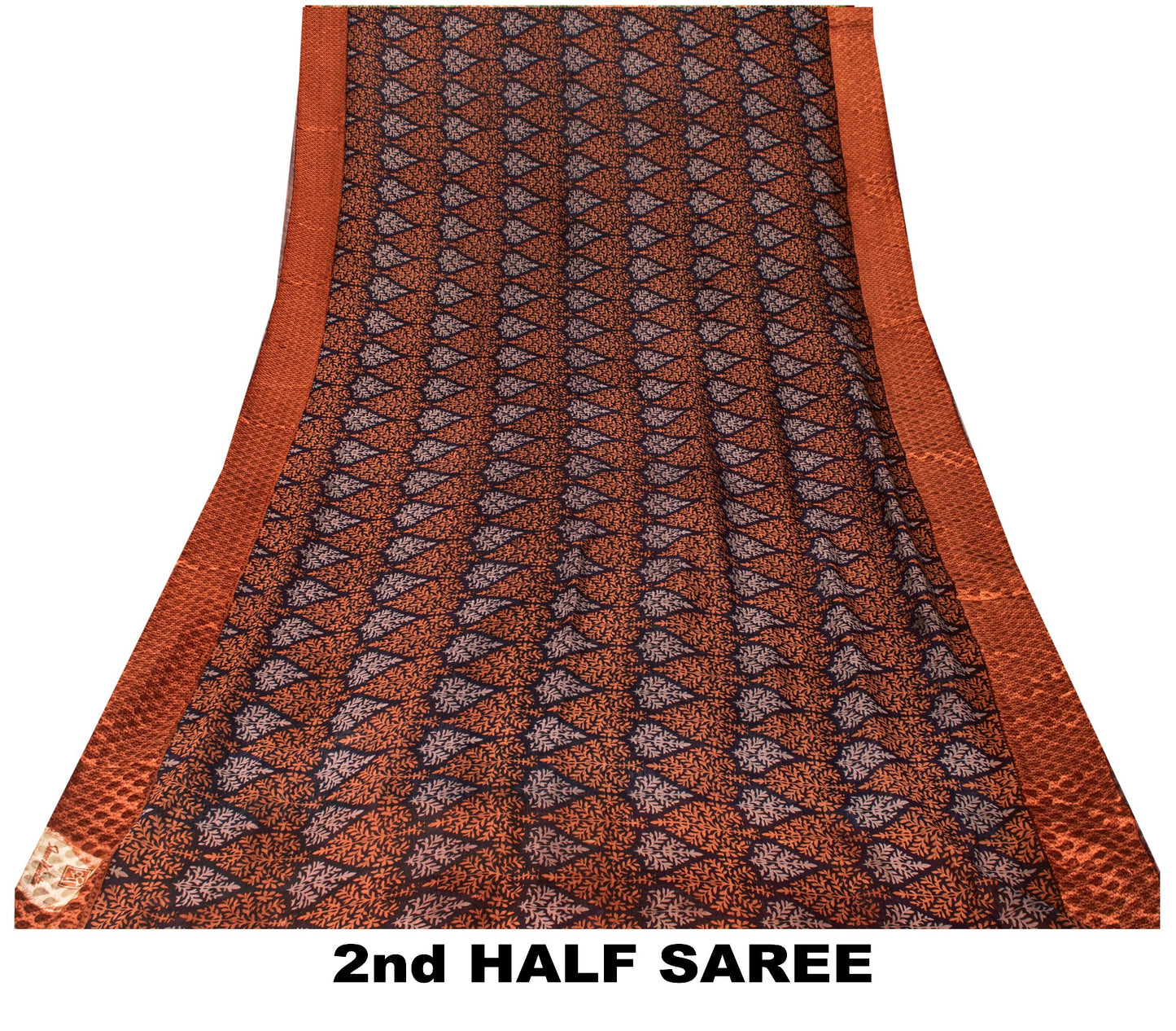 Sanskriti Vintage Saree Black-Brown Pure Chiffon Leaf Print-Woven Sari 5YDFabric